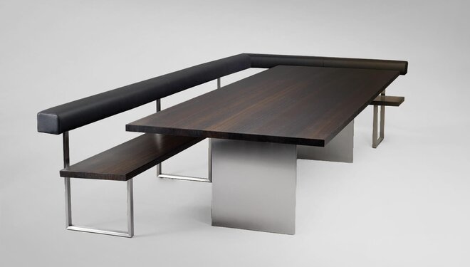 Lederbank mit schlichtem Wangenfusstisch ALIS