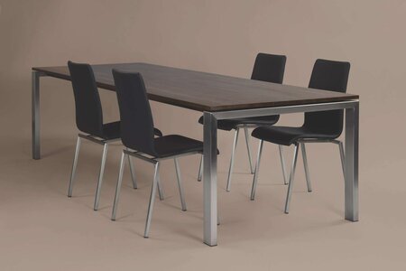 Esstisch mit Lederstühlen